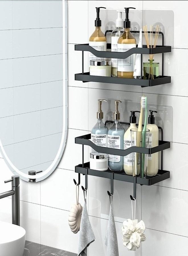 Arabest 5 Pack Shower Caddy, Adhesive Bathroom Organizer, No Drilling, Large Capacity, Rustproof Stainless Steel Bathroom Shower Organizer with 4 Hooks, Shower Shelf for Inside Shower Black - Image 2